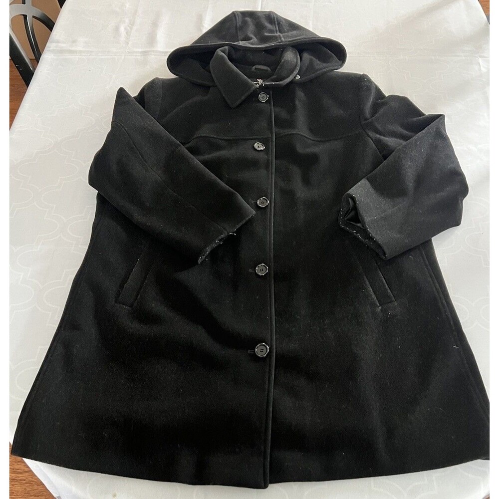 Gallery Women's Wool Blend Coat Black with Hood Size 2X Plus